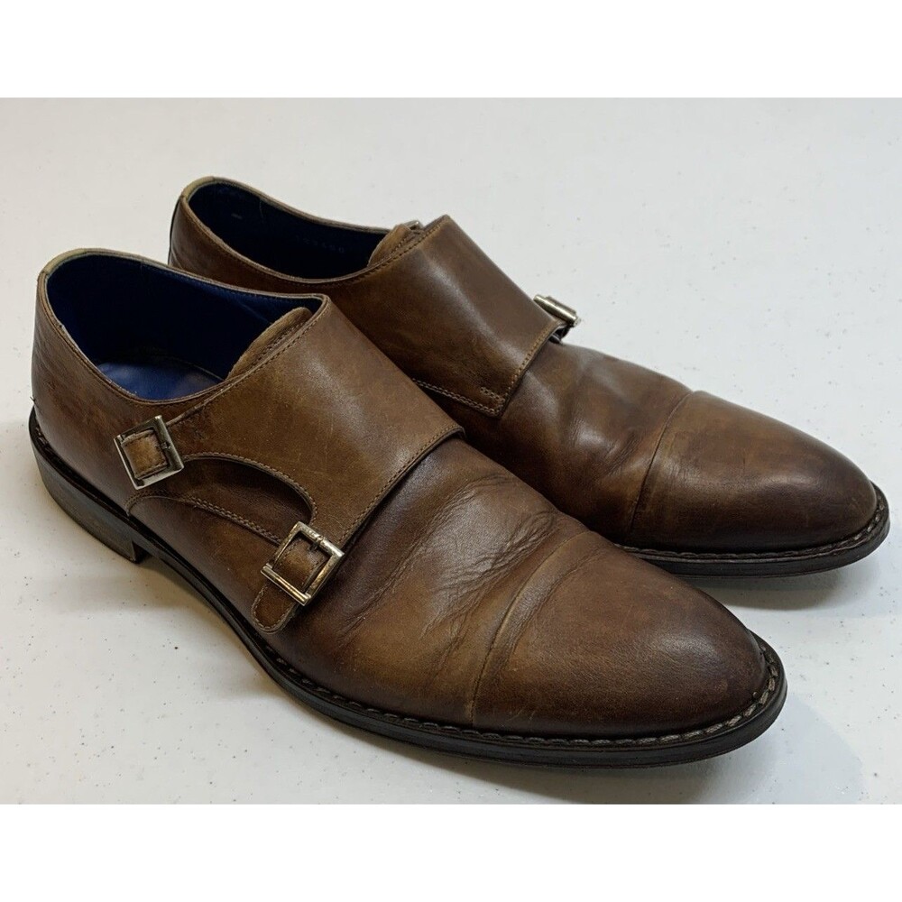 Peter Millar Monk Strap Dress Shoes Mens 10 Brown Leather Cap Toe Preppy